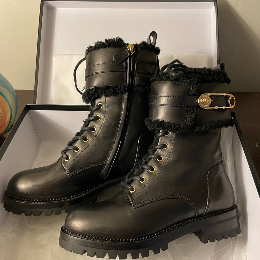 Versace safety pin combat boots